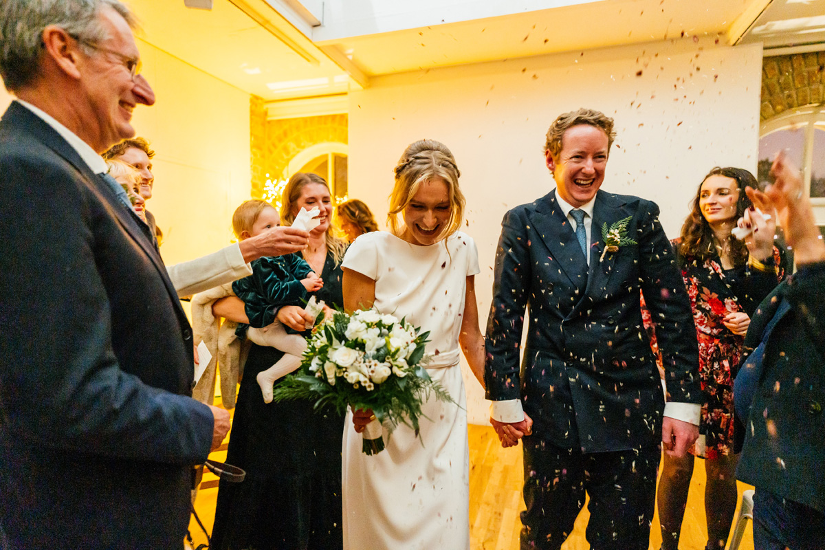 bride and groom confetti at the end of the ceremony